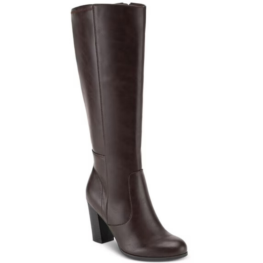 Style & Co Addyy Boots Women's 9 Brown Faux Leather Block Heel Knee High LION325
